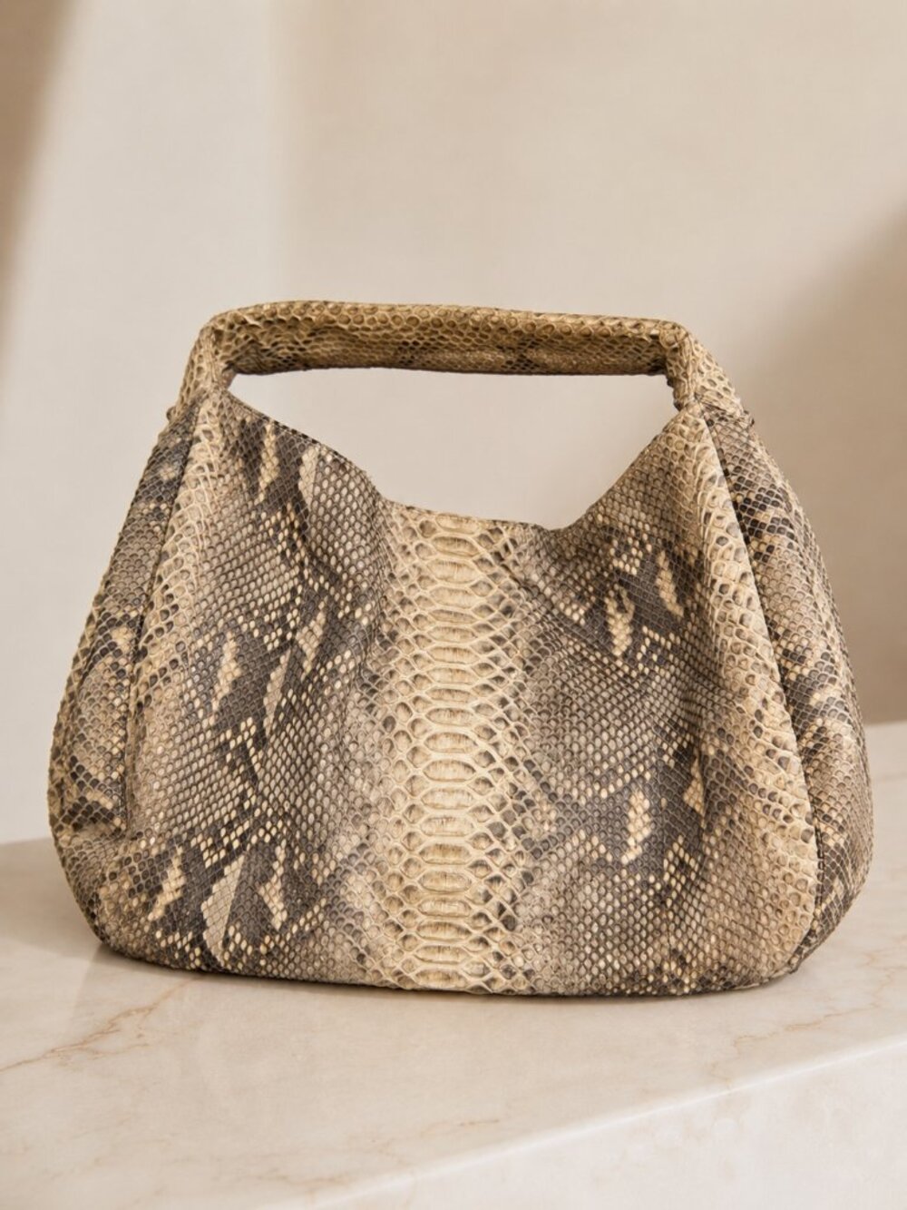 Genuine Python Skin Hobo Bag Brown Medium Soft Shoulder Purse